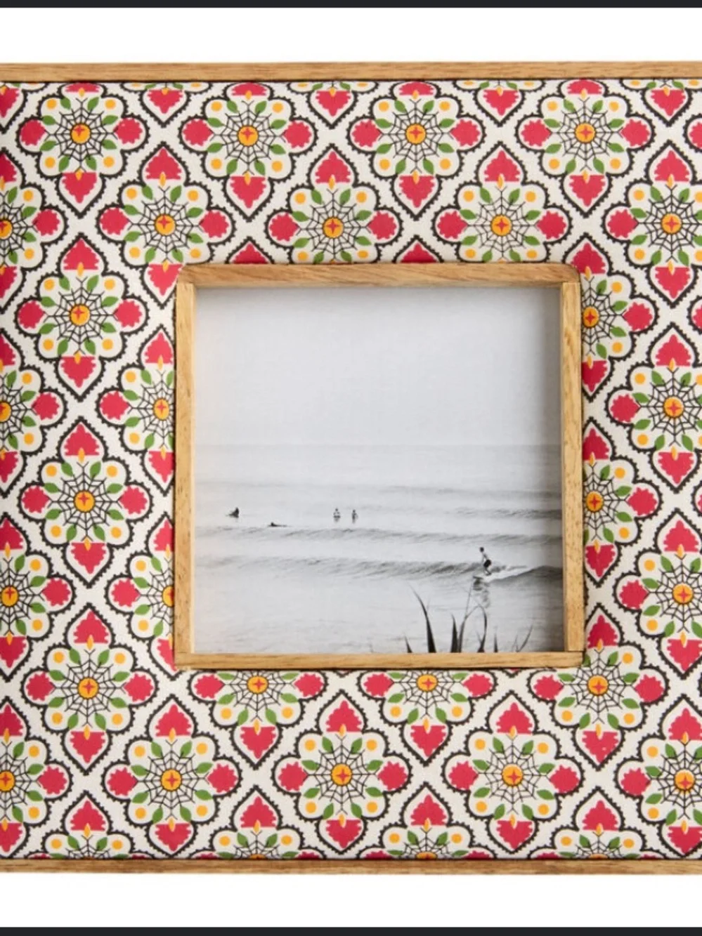 NWT World Market 4” Square Slate & Fuchsia Fabric Block Print Picture Frame
